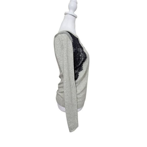 J. Crew Sweater Crew Neck Womens XS Grey w/ Black Lace Accent Soft Wool Blend - Picture 4 of 12